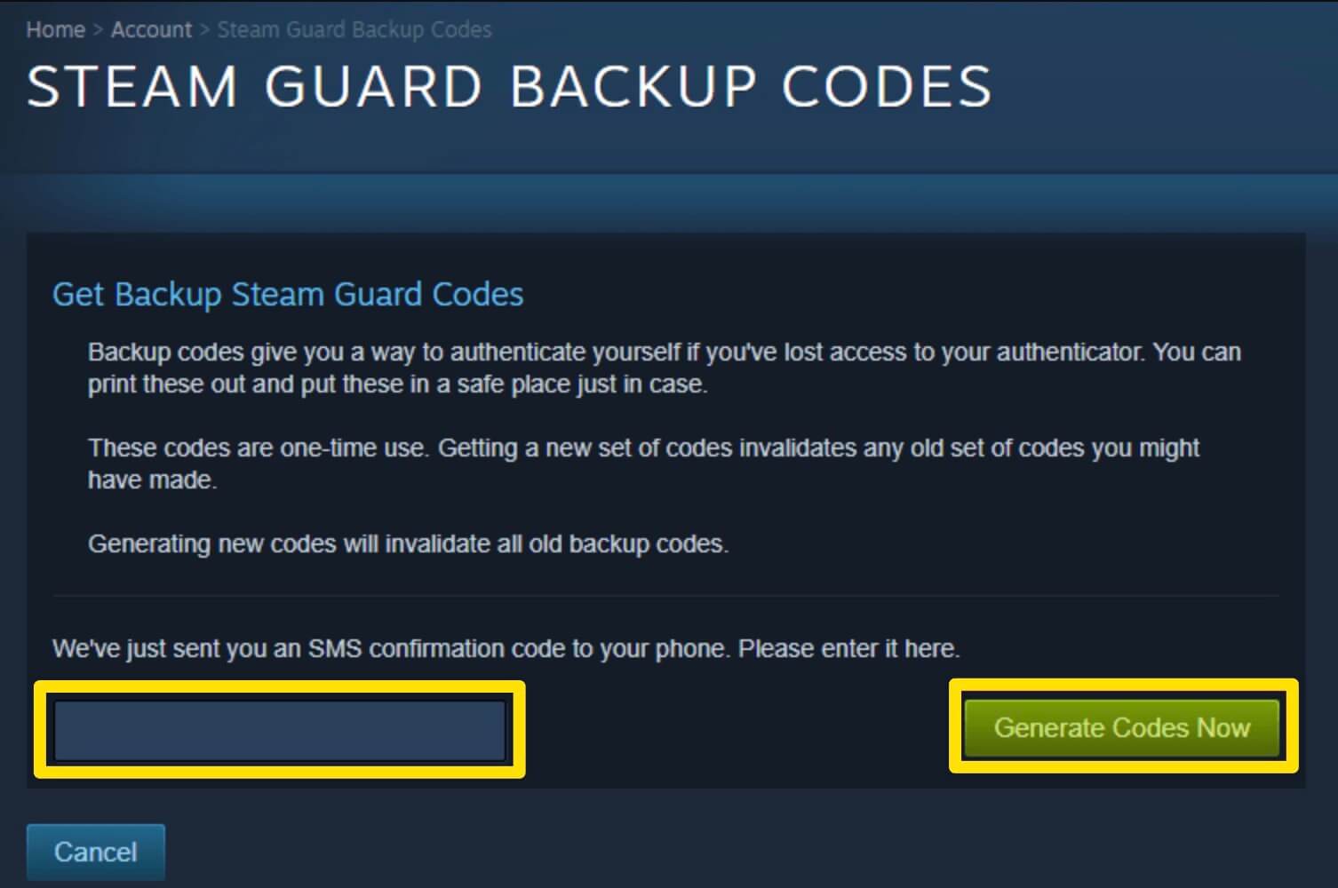 steam backup codes